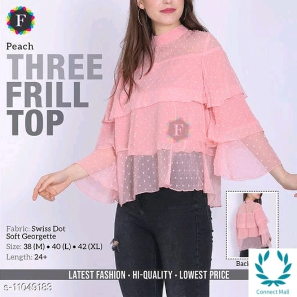 Three Frill Top - L (Bust Size: 40 in, Length Size: 24 in), Pink, Georgette, Printed, Multipack :1